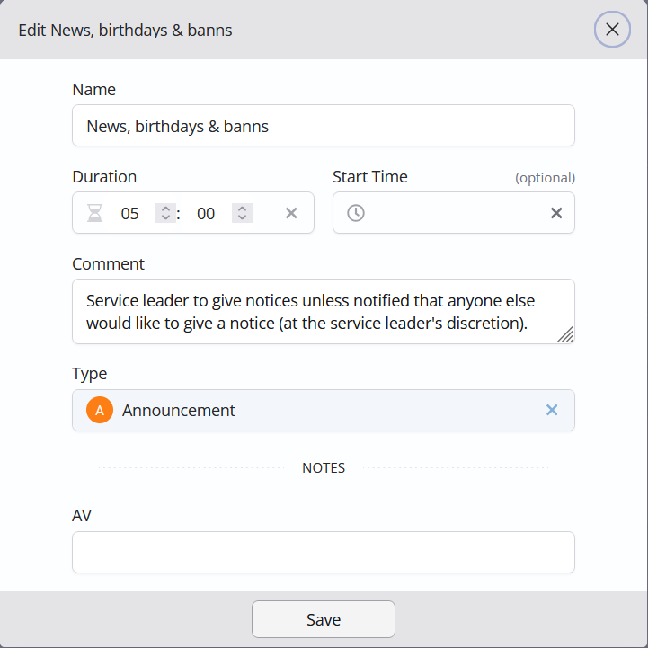 ChurchSuite plan item with a comment