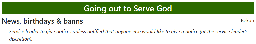 Snippet from service plan