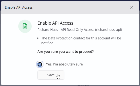 Confirm enabling API access