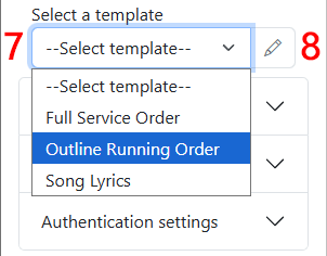 The controls to select a template